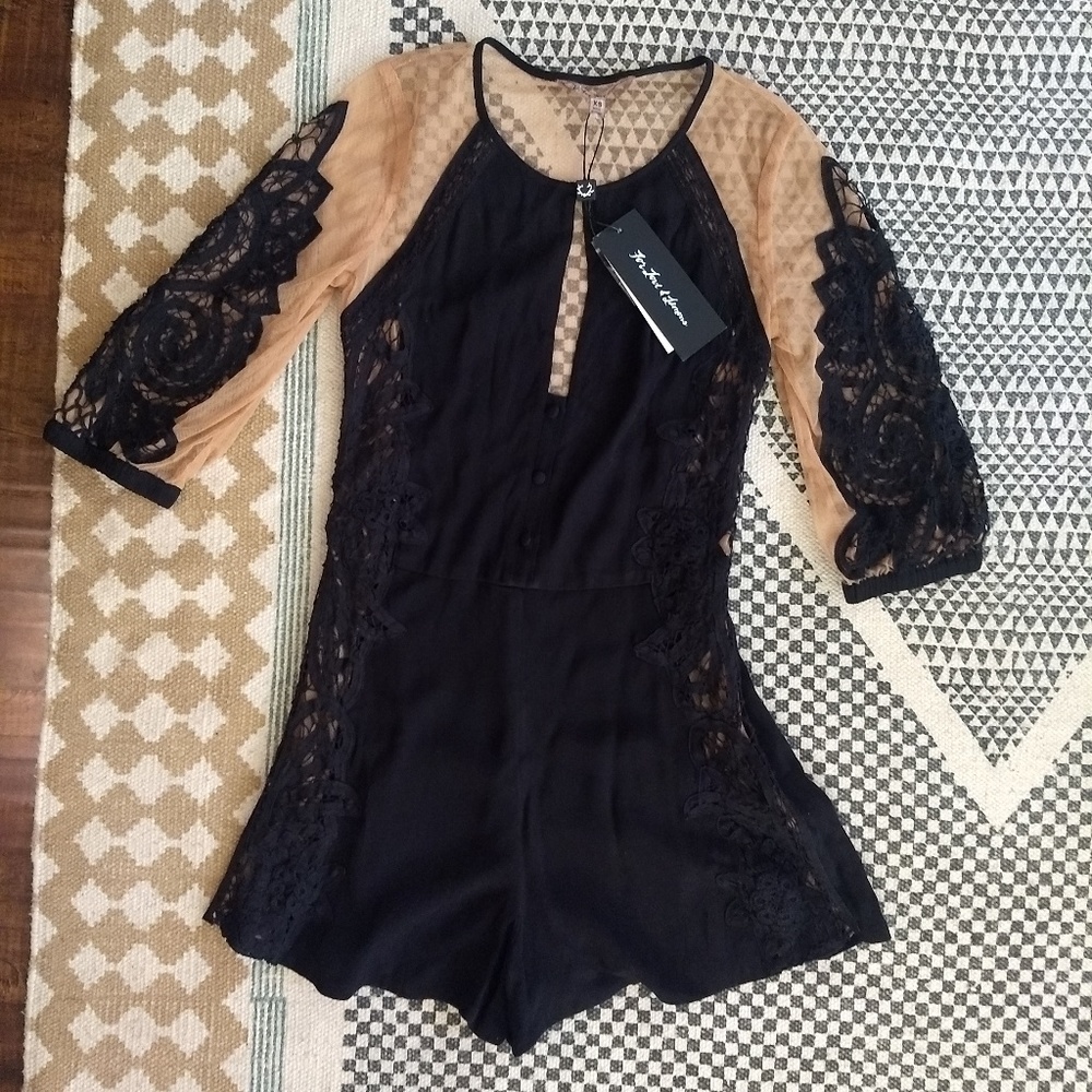 For Love And Lemons Black Lace Romper